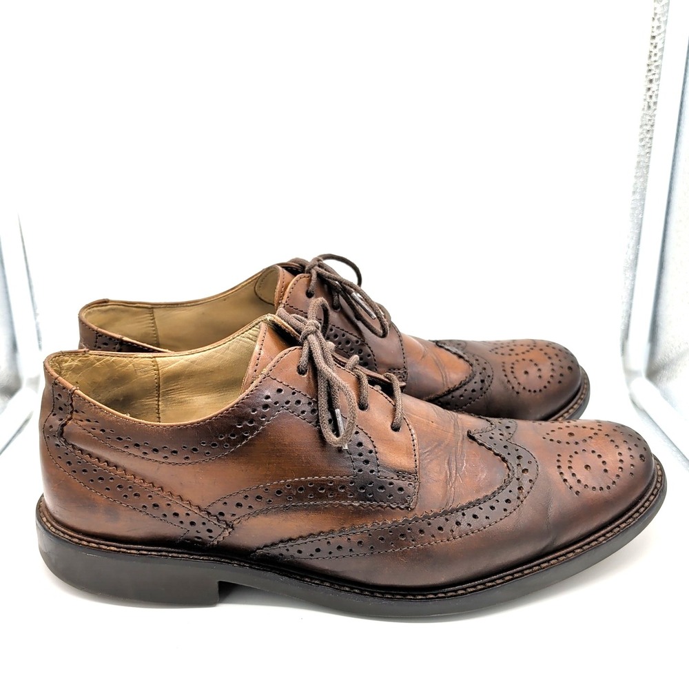 Donald PLINER Ramsey Brogue OXFORDS Brown Leather Wing Tip Dress Shoes Mens Sz 9 - Picture 4 of 12